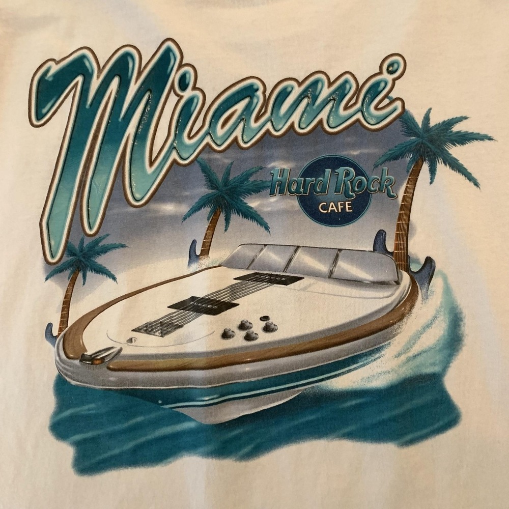 Vintage Hard Rock Cafe Shirt Mens XL White Miami Boat Guitar Graphic Tee T-Shirt